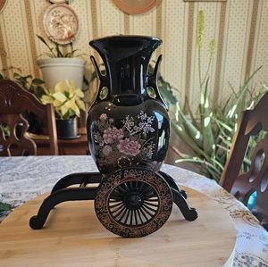 Vintage Asian Ceramic Vase on decorative cart.
